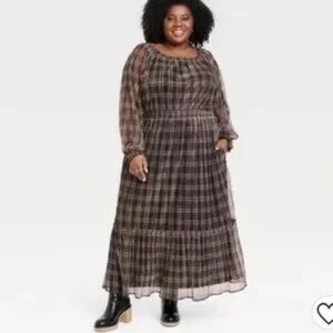 NWT Knox Rose by Target Shimmer Plaid Long Sleeve Dress